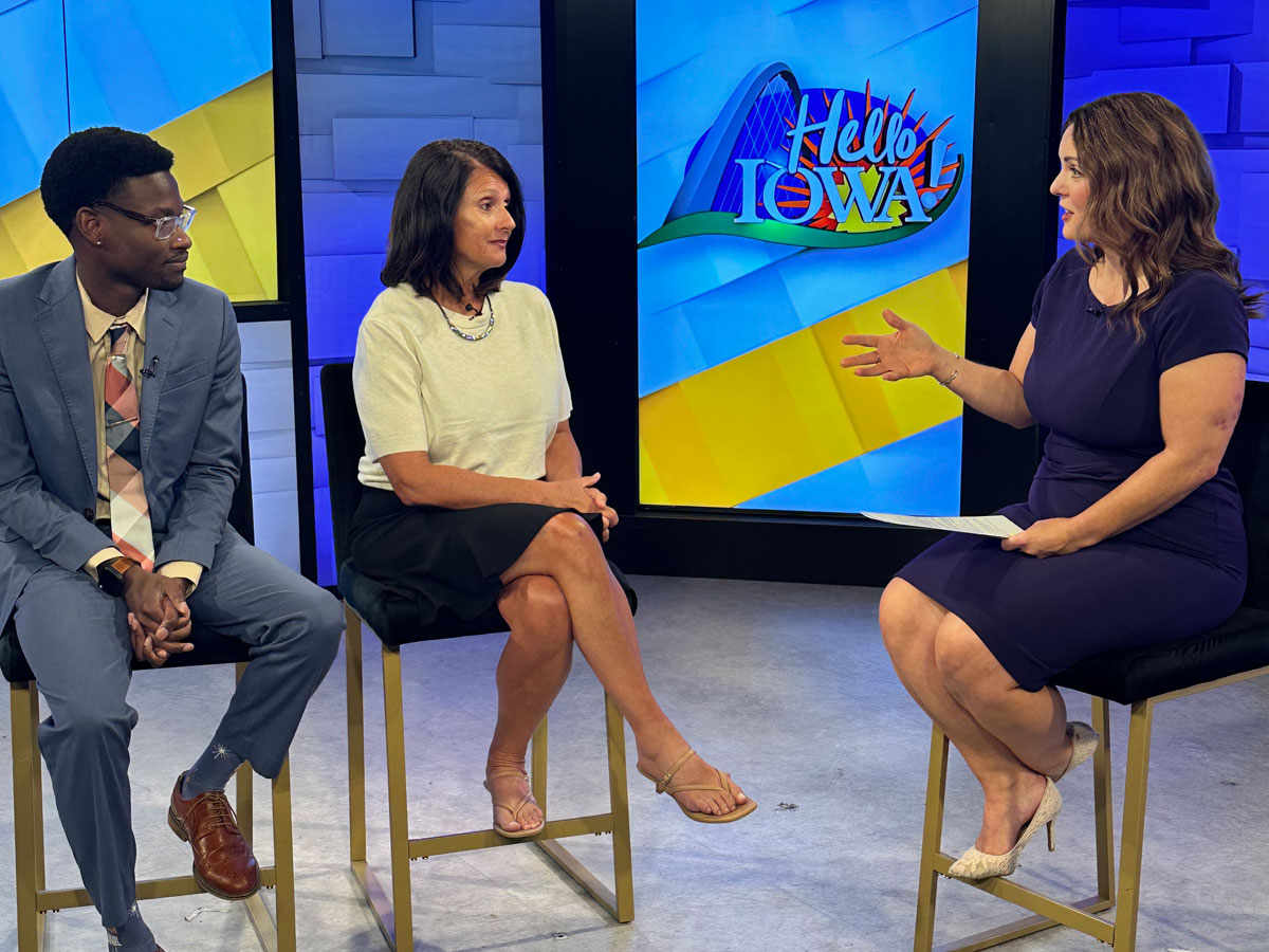 Meadowview of Johnston Executive Director Michele Forbes with a colleague on WHO 13’s HELLO IOWA discussing senior living options.